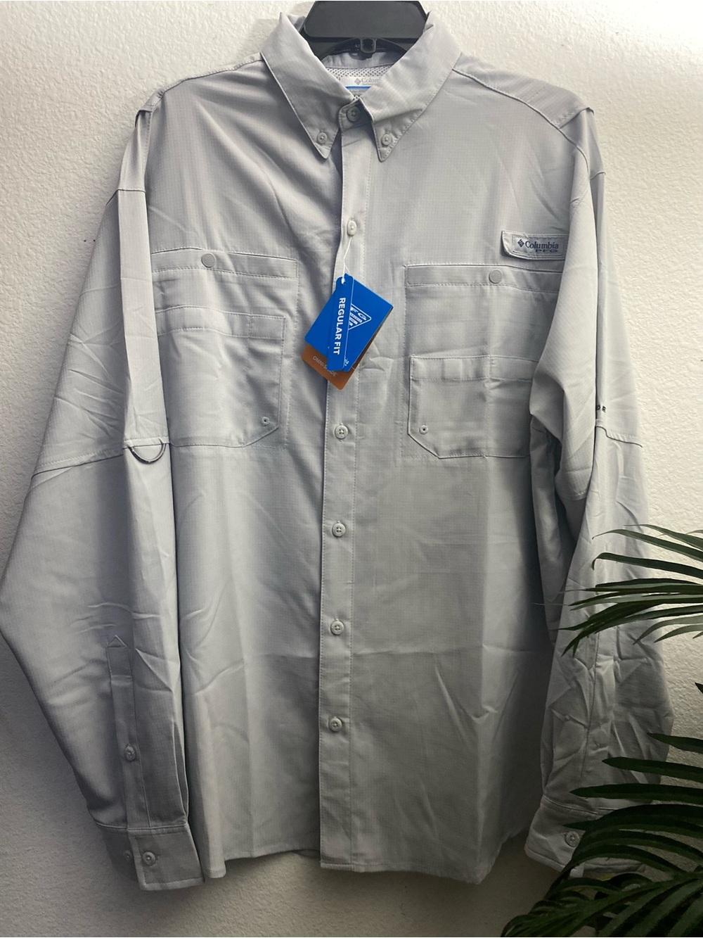 Columbia Light Gray Button-Front Long Sleeve PFG Shirt